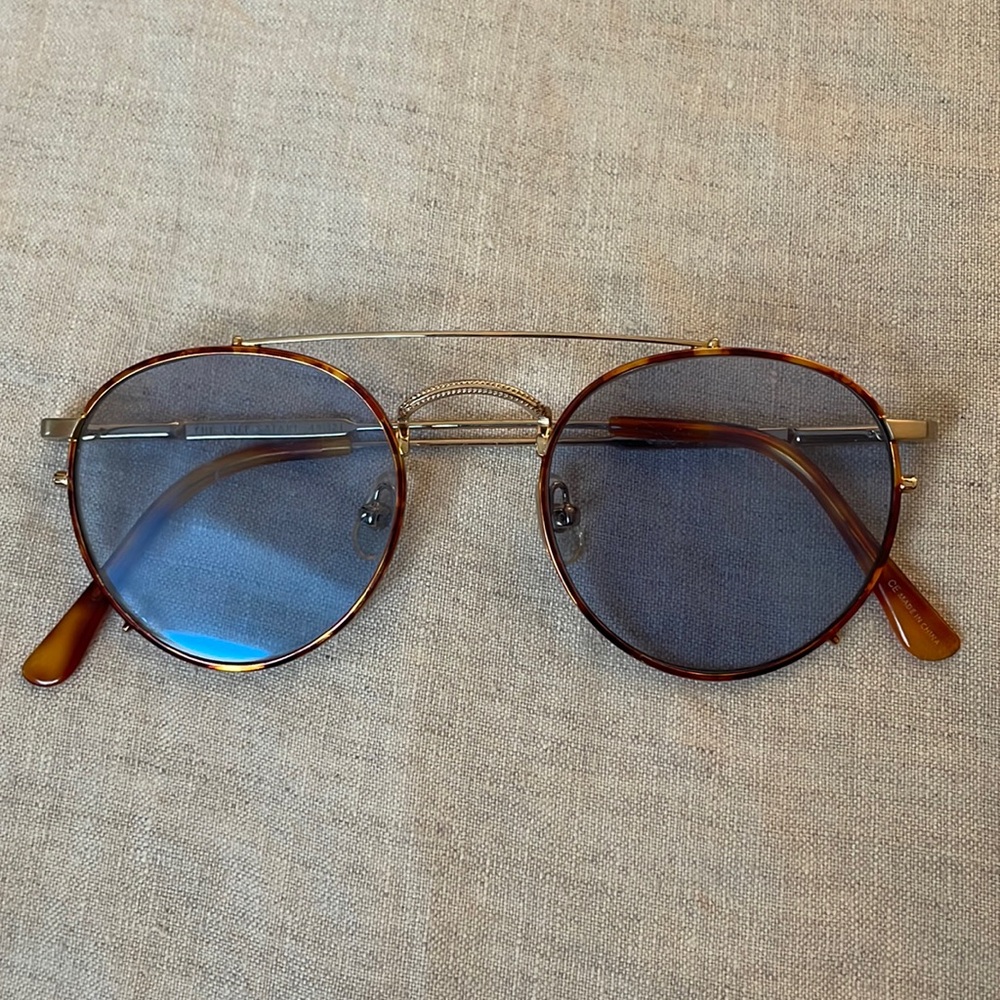 Crap Eyewear Round Tortoiseshell Frames with Blue Lenses